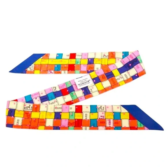 NIB HERMES Silk Bolduc Au Carre Twilly Corail Jaune Multicolor - Picture 8 of 13